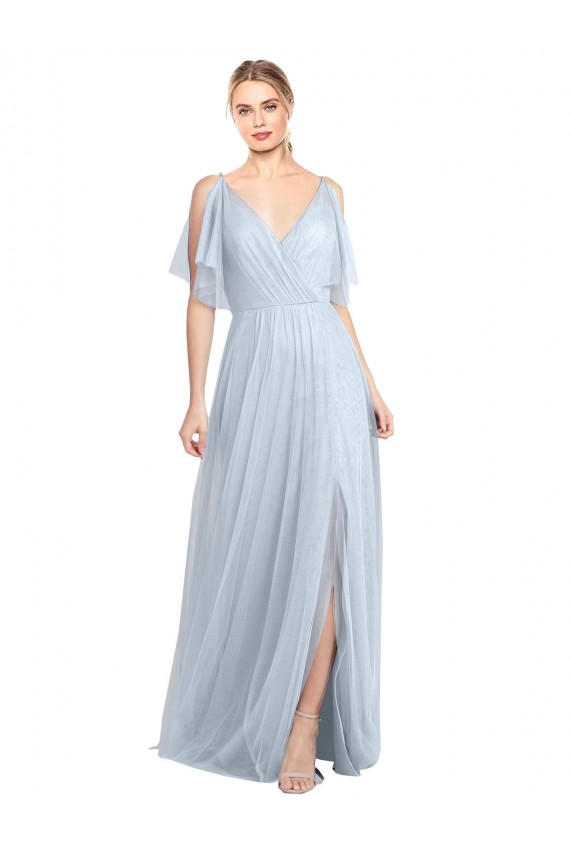 Long Flutter Sleeves Tulle Light Sky Blue A-Line Bridesmaid Dress / Evening Dress Canberra