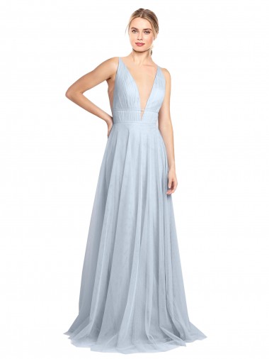Long Floor Length Sleeveless Tulle Light Sky Blue A-Line Bridesmaid Dress Canberra