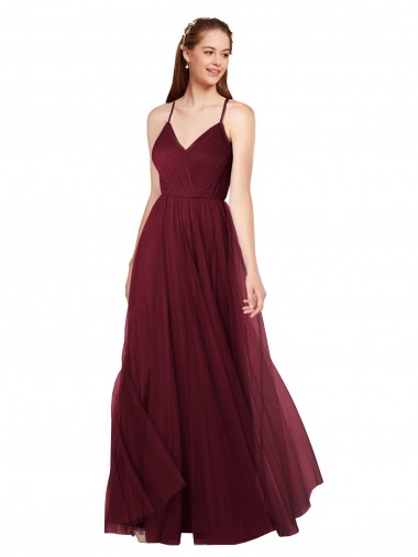 Long Sleeveless Tulle Burgundy A-Line Bridesmaid Dress Canberra
