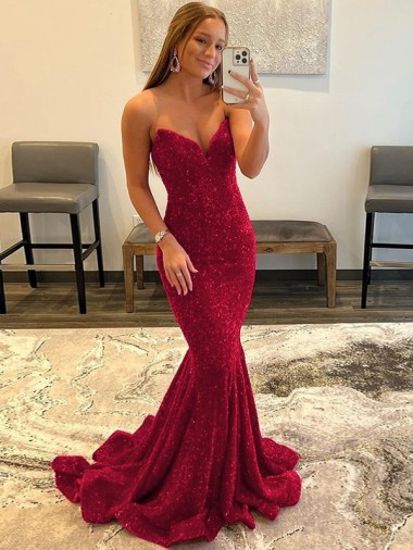 Sweep Train Sleeveless Velvet Sequin Burgundy Sheath Prom Dress Canberra