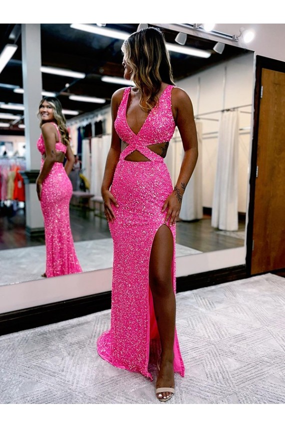 Long Sweep Train Sleeveless Velvet Sequin Sheath Evening Dress Canberra
