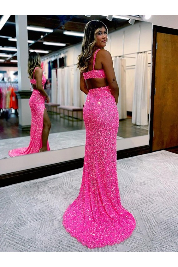 Long Sweep Train Sleeveless Velvet Sequin Sheath Evening Dress Canberra