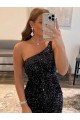 Short Sleeveless Velvet Sequin Black Sheath Prom Dress / Evening Gown Canberra