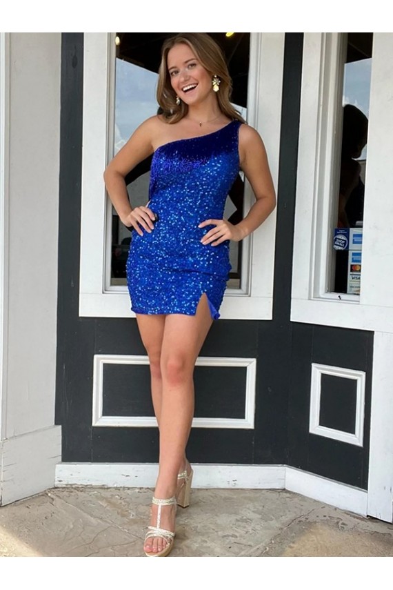 Short Sleeveless Velvet Sequin Royal Blue Sheath Homecoming Dresses Canberra