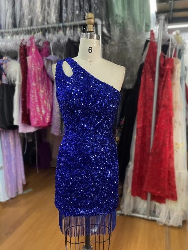 Short Sleeveless Velvet Sequins Royal Blue Sheath Homecoming Dress Canberra