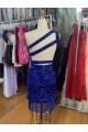 Short Sleeveless Velvet Sequins Royal Blue Sheath Homecoming Dress Canberra