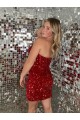 Short Sleeveless Velvet Sequin Burgundy Sheath Prom Dress Canberra