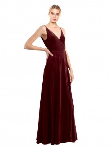Long Sleeveless Stretch Velvet Burgundy A-Line Bridesmaid Dress / Evening Dress Canberra