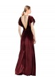 Long Flutter Sleeves Stretch Velvet Burgundy A-Line Prom Dress / Bridesmaid Dress Canberra