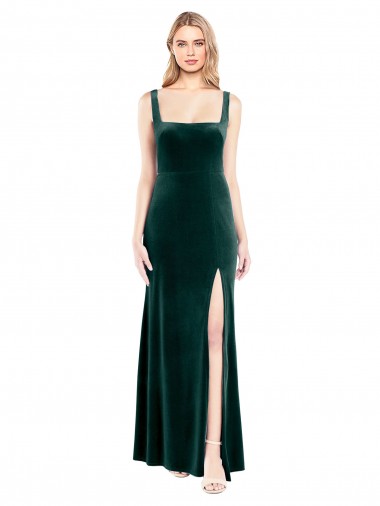 Long Sleeveless Stretch Velvet Dark Green A-Line Prom Dress / Bridesmaid Dress Canberra