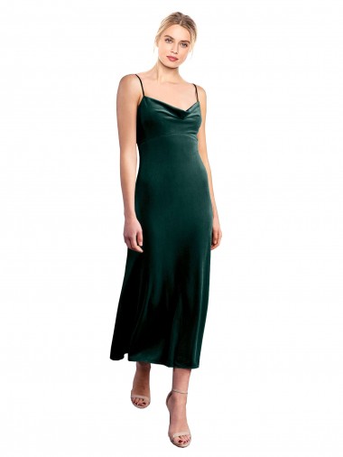 Midi Length Sleeveless Stretch Velvet Dark Green A-Line Prom Dress / Bridesmaid Dress Canberra