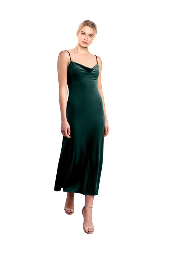 Midi Length Sleeveless Stretch Velvet Dark Green A-Line Prom Dress / Bridesmaid Dress Canberra