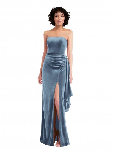 Long Sleeveless Stretch Velvet Dusty Blue Sheath Formal Evening Gown / Prom Dress / Bridesmaid Dress Canberra