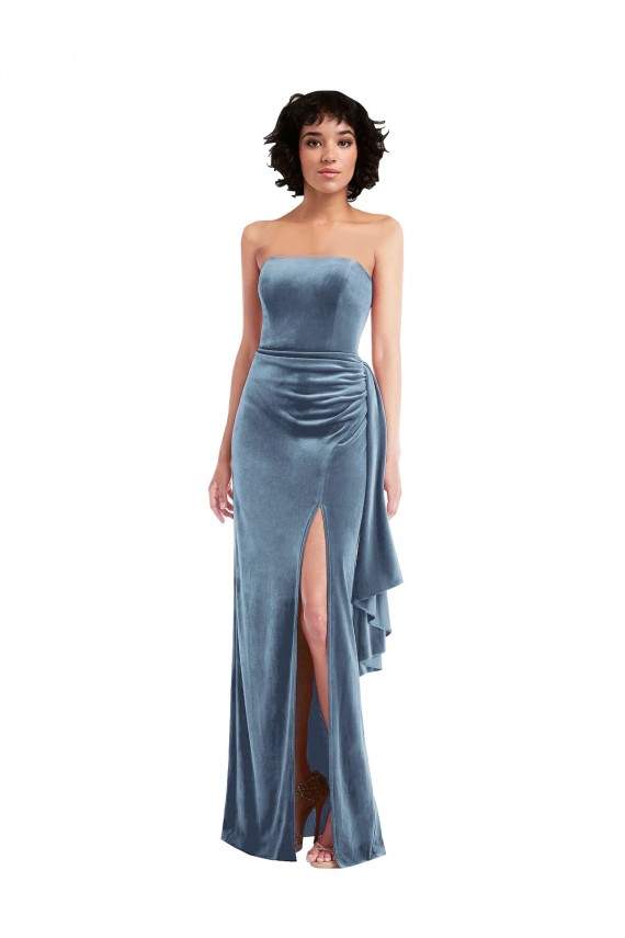 Long Sleeveless Stretch Velvet Dusty Blue Sheath Formal Evening Gown / Prom Dress / Bridesmaid Dress Canberra