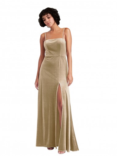 Long Sleeveless Stretch Velvet Champagne A-Line Formal Evening Gown / Prom Dress / Bridesmaid Dress Canberra