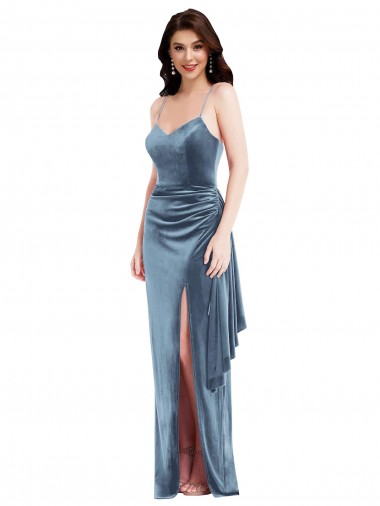 Long Sleeveless Stretch Velvet Dusty Blue Trumpet Formal Evening Gown / Prom Dress / Bridesmaid Dress Canberra