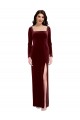 Long Long Sleeves Stretch Velvet Burgundy A-Line Prom Dress / Bridesmaid Dress Canberra
