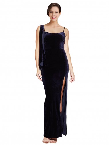 Long Sleeveless Stretch Velvet Dark Navy Sheath Formal Evening Gown / Prom Dress / Bridesmaid Dress Canberra