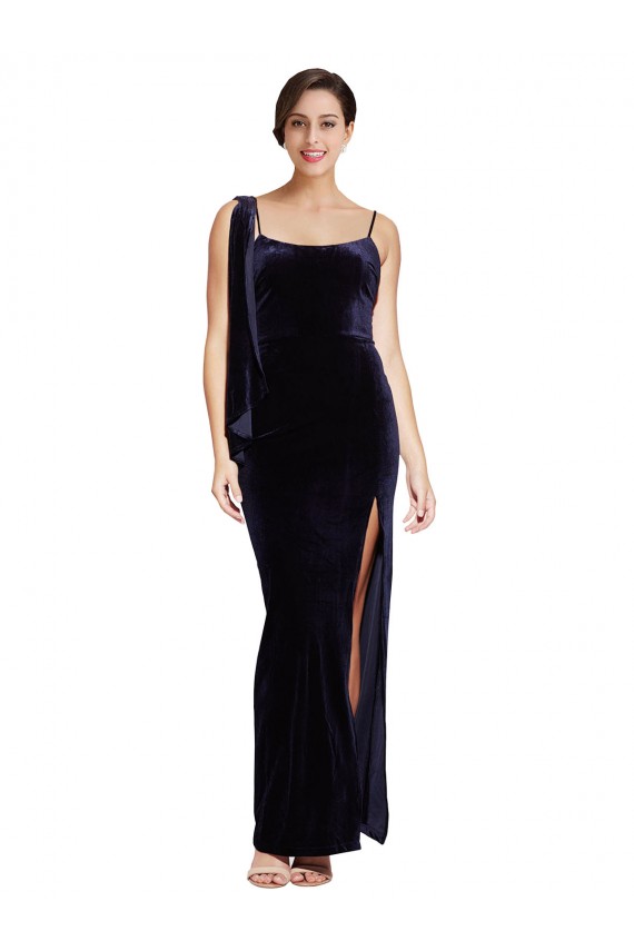 Long Sleeveless Stretch Velvet Dark Navy Sheath Formal Evening Gown / Prom Dress / Bridesmaid Dress Canberra