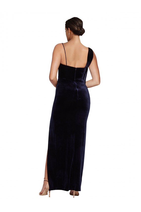 Long Sleeveless Stretch Velvet Dark Navy Sheath Formal Evening Gown / Prom Dress / Bridesmaid Dress Canberra