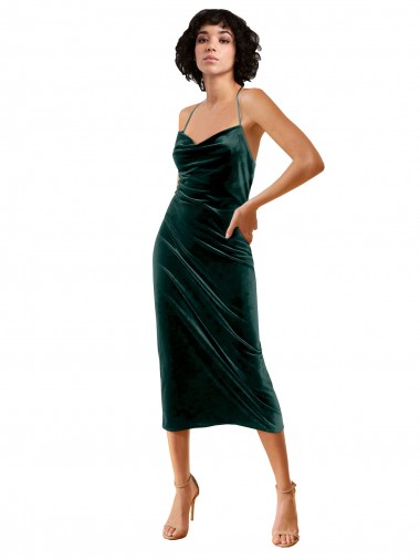 Midi Length Sleeveless Stretch Velvet Dark Green Sheath Formal Dress / Bridesmaid Dress Canberra