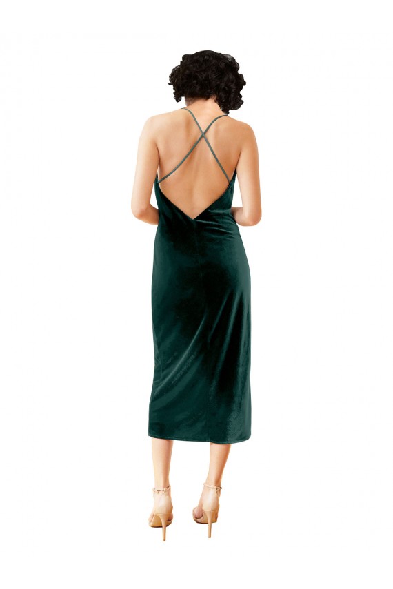 Midi Length Sleeveless Stretch Velvet Dark Green Sheath Formal Dress / Bridesmaid Dress Canberra